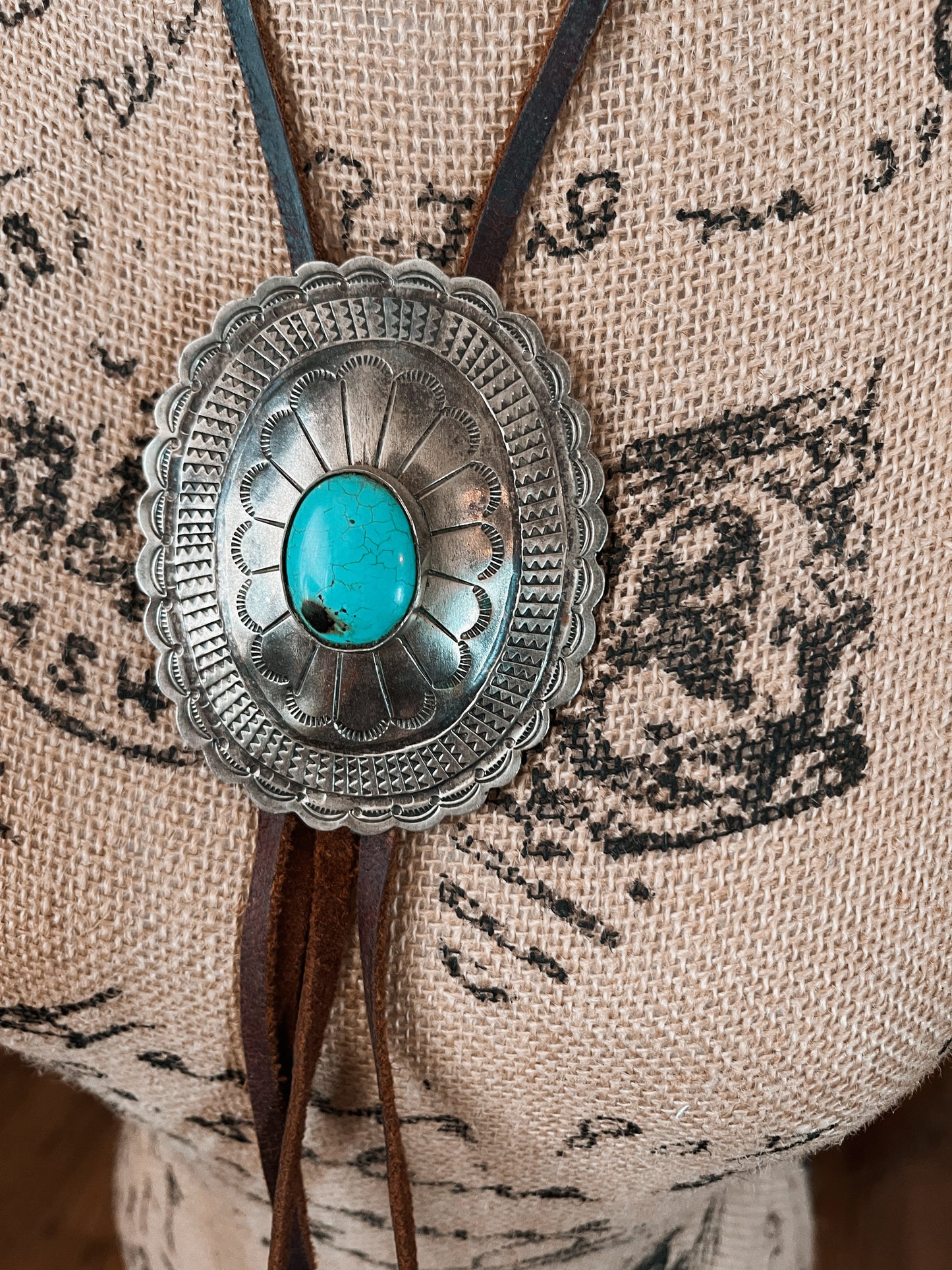 Turquoise Concho Leather Bolo