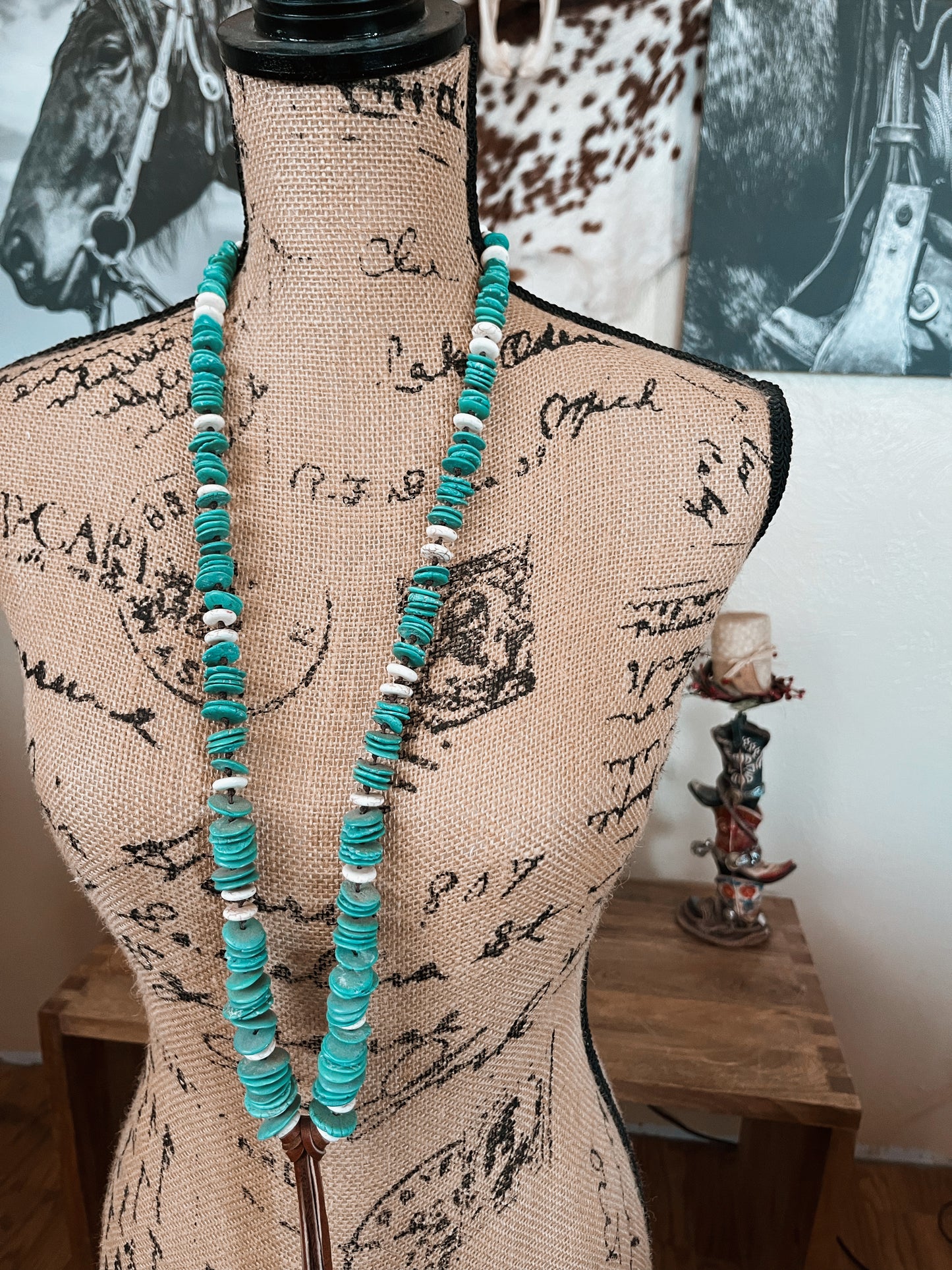 Long Leather & Turquoise Necklace