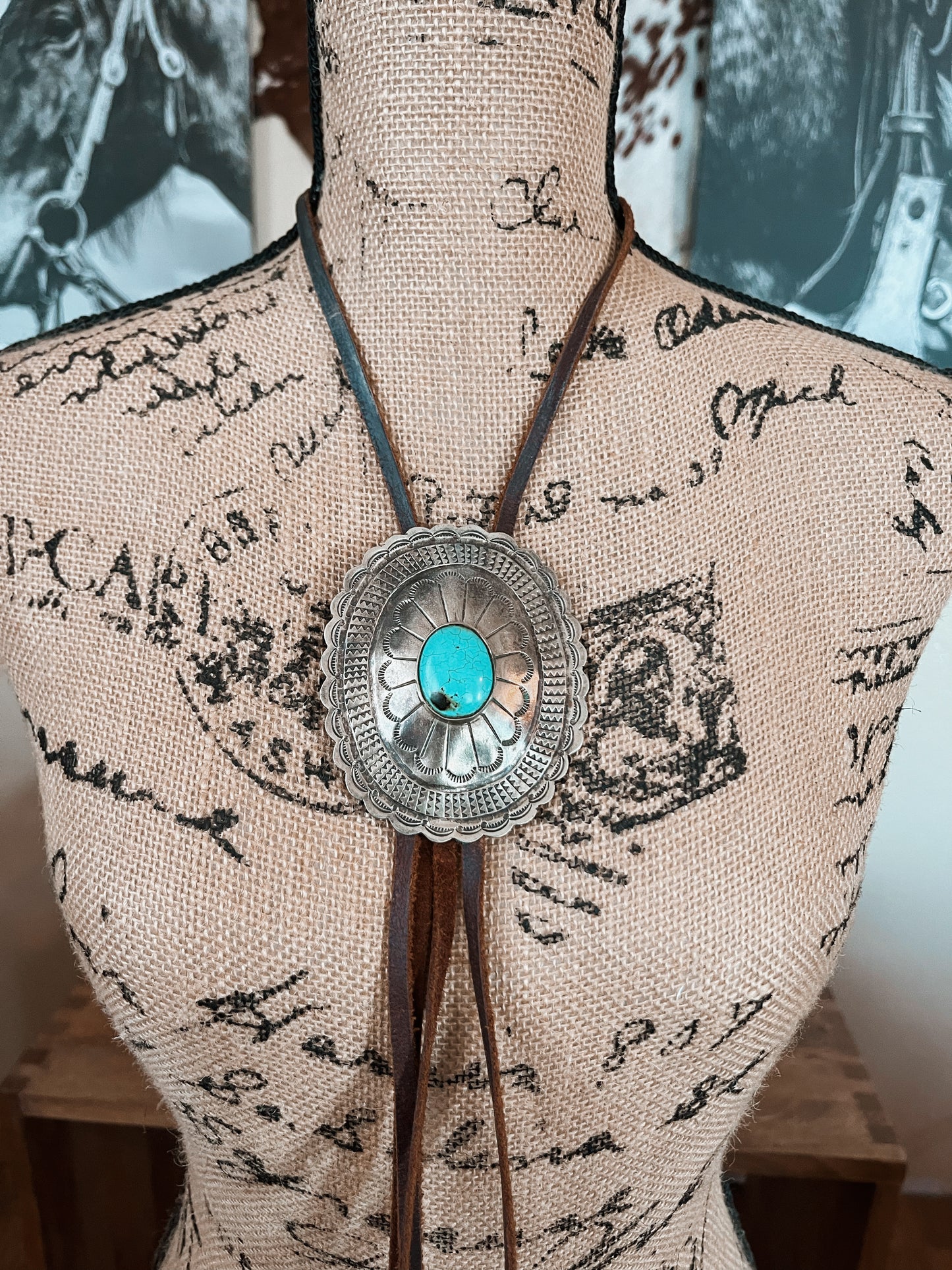 Turquoise Concho Leather Bolo