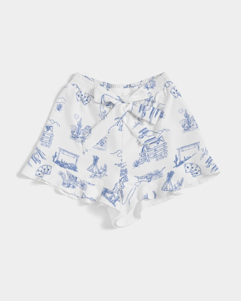 Western Culture Blue Women's All-Over Print Ruffle Shorts