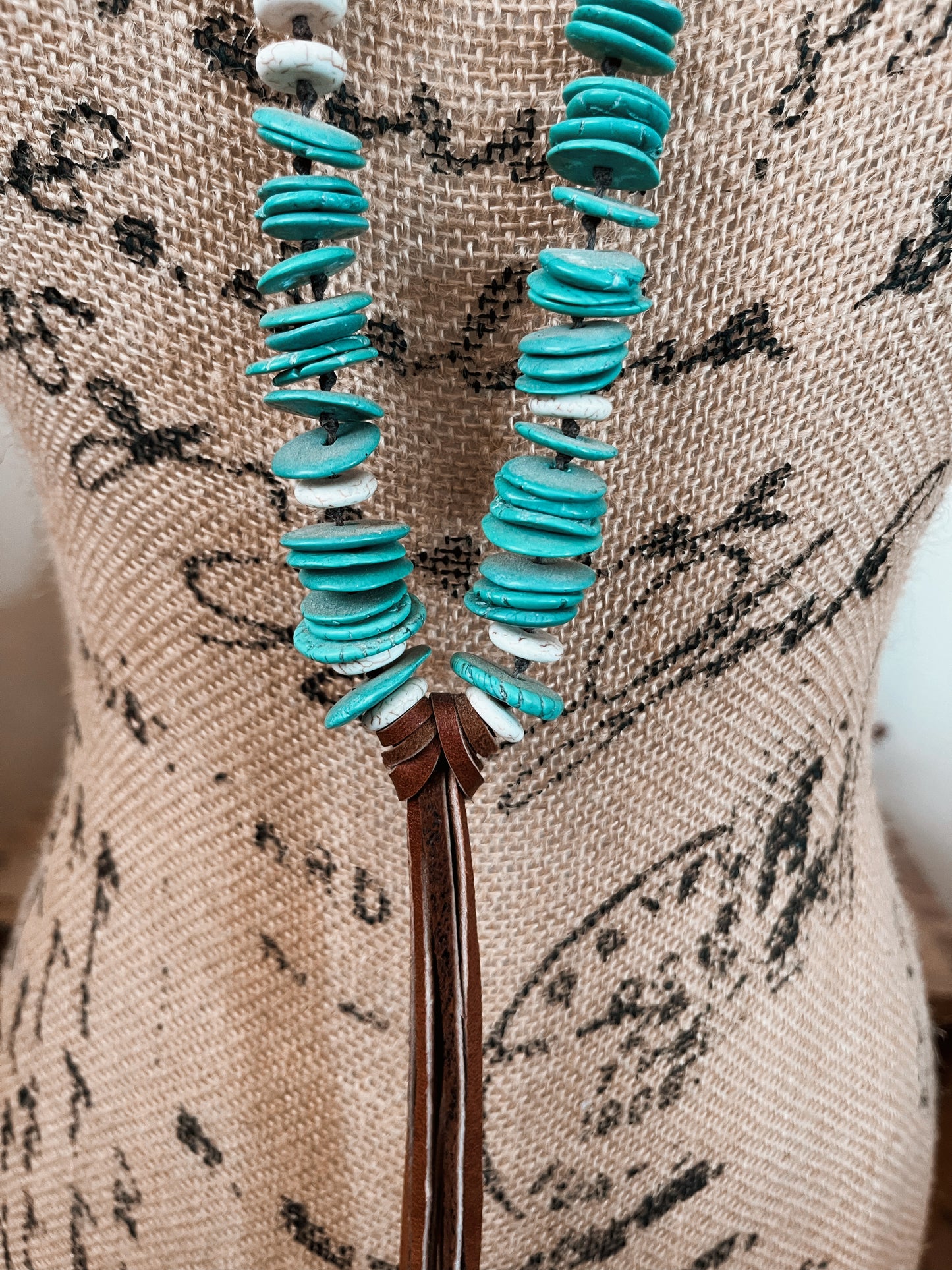 Long Leather & Turquoise Necklace