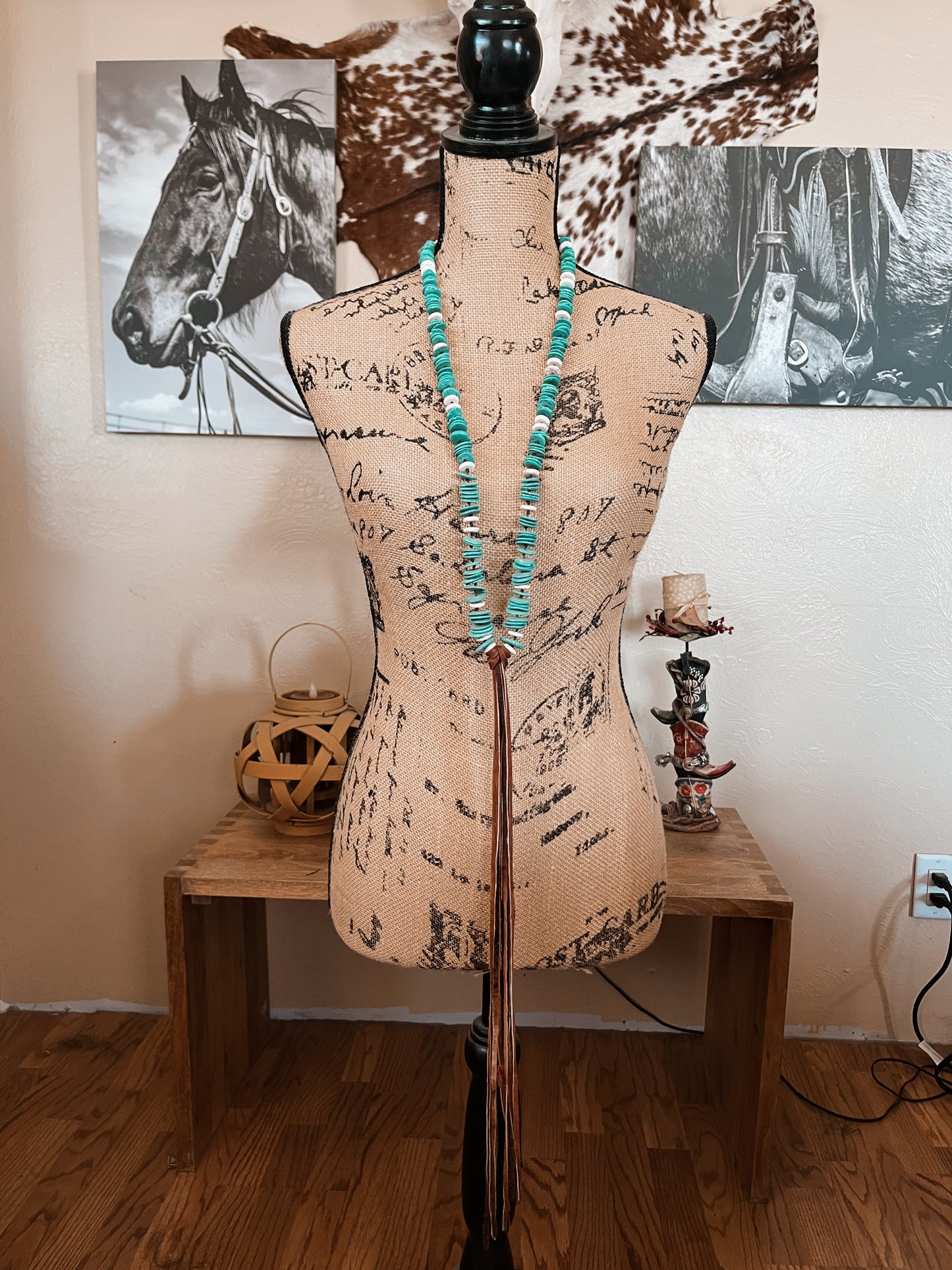 Long Leather & Turquoise Necklace