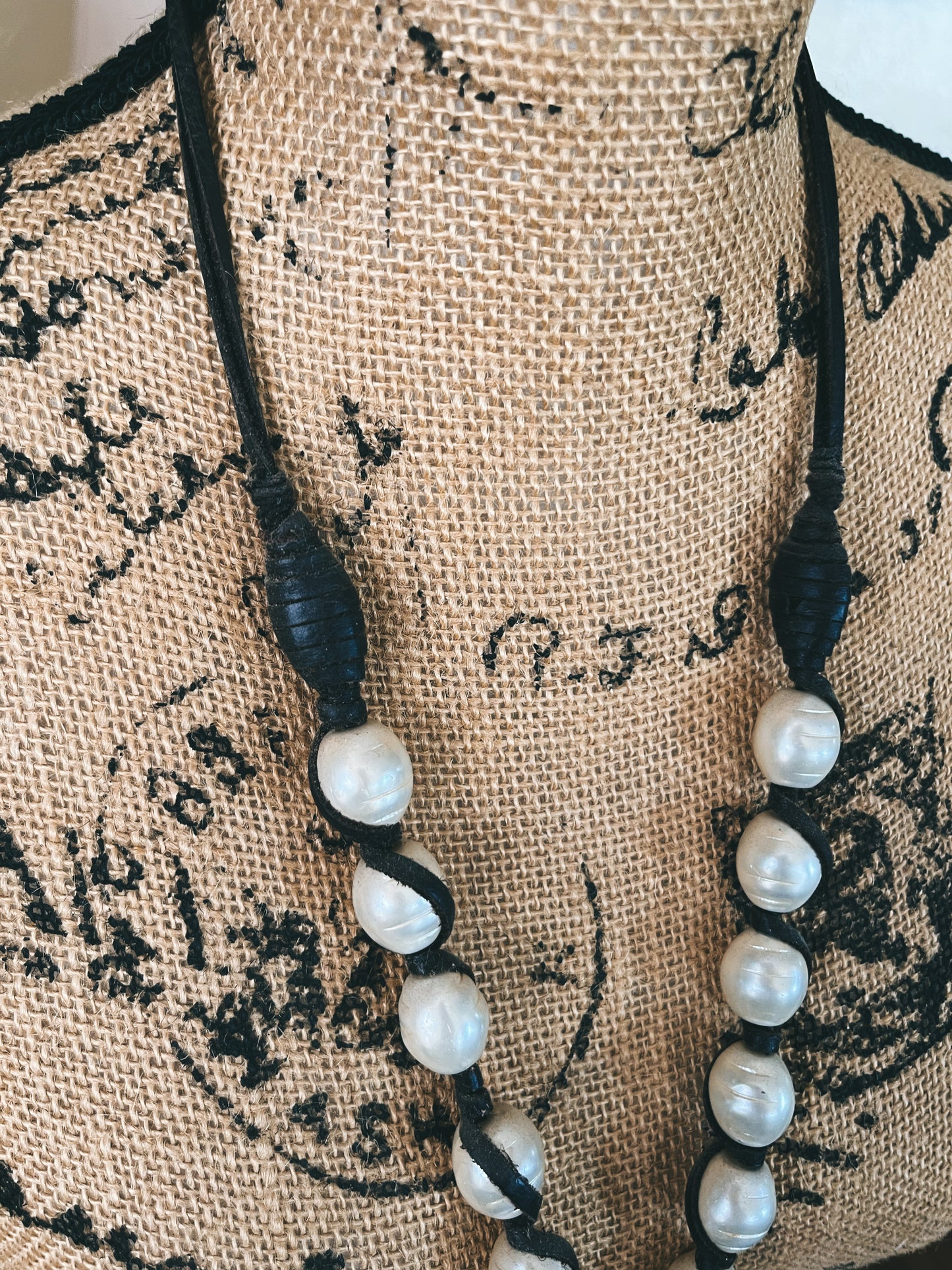 Pearl & Leather Fringe Necklace