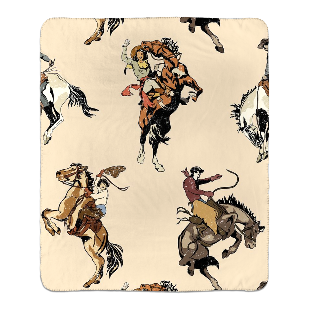 Vintage Rodeo Bronc Fleece Sherpa Blankets