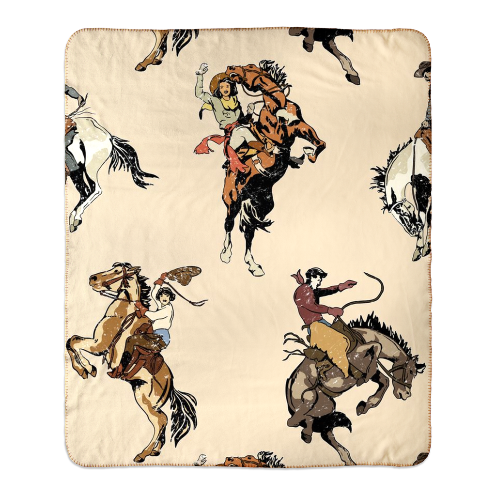 Vintage Rodeo Bronc Fleece Sherpa Blankets