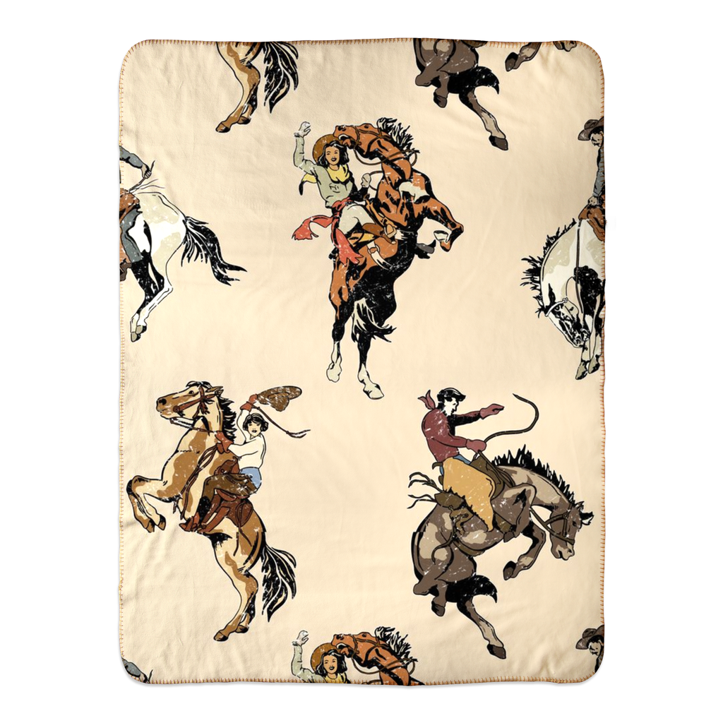 Vintage Rodeo Bronc Fleece Sherpa Blankets