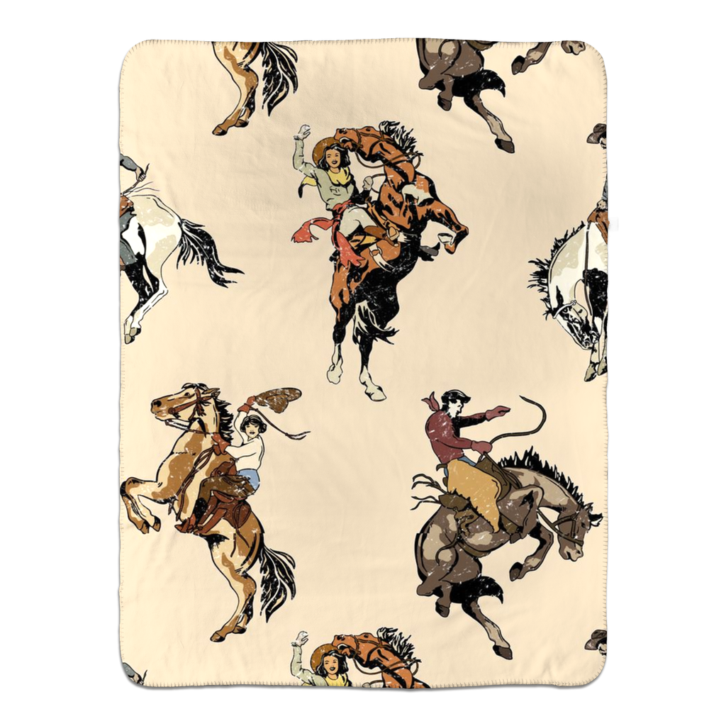 Vintage Rodeo Bronc Fleece Sherpa Blankets