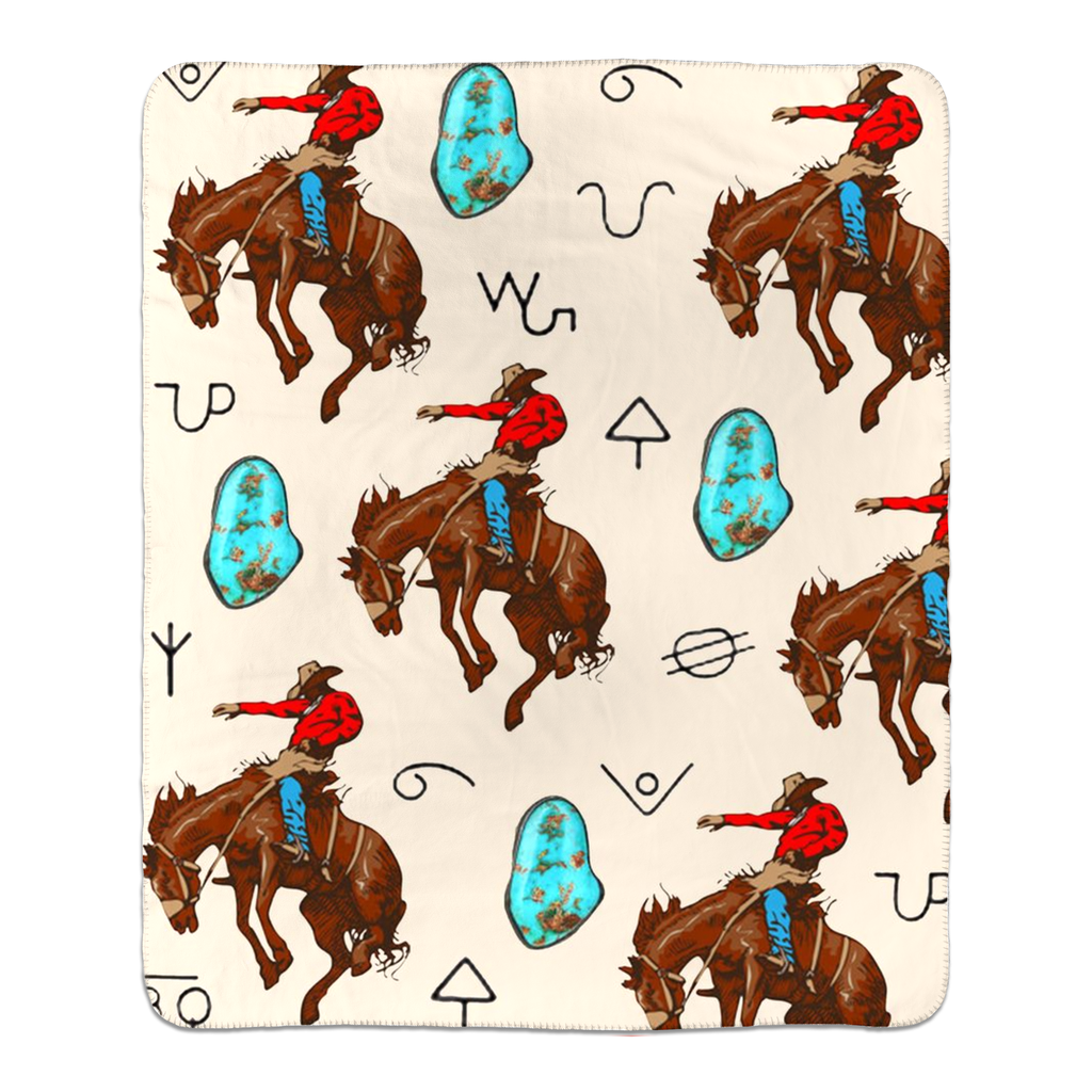 Turquoise n Broncs Fleece Sherpa Blankets