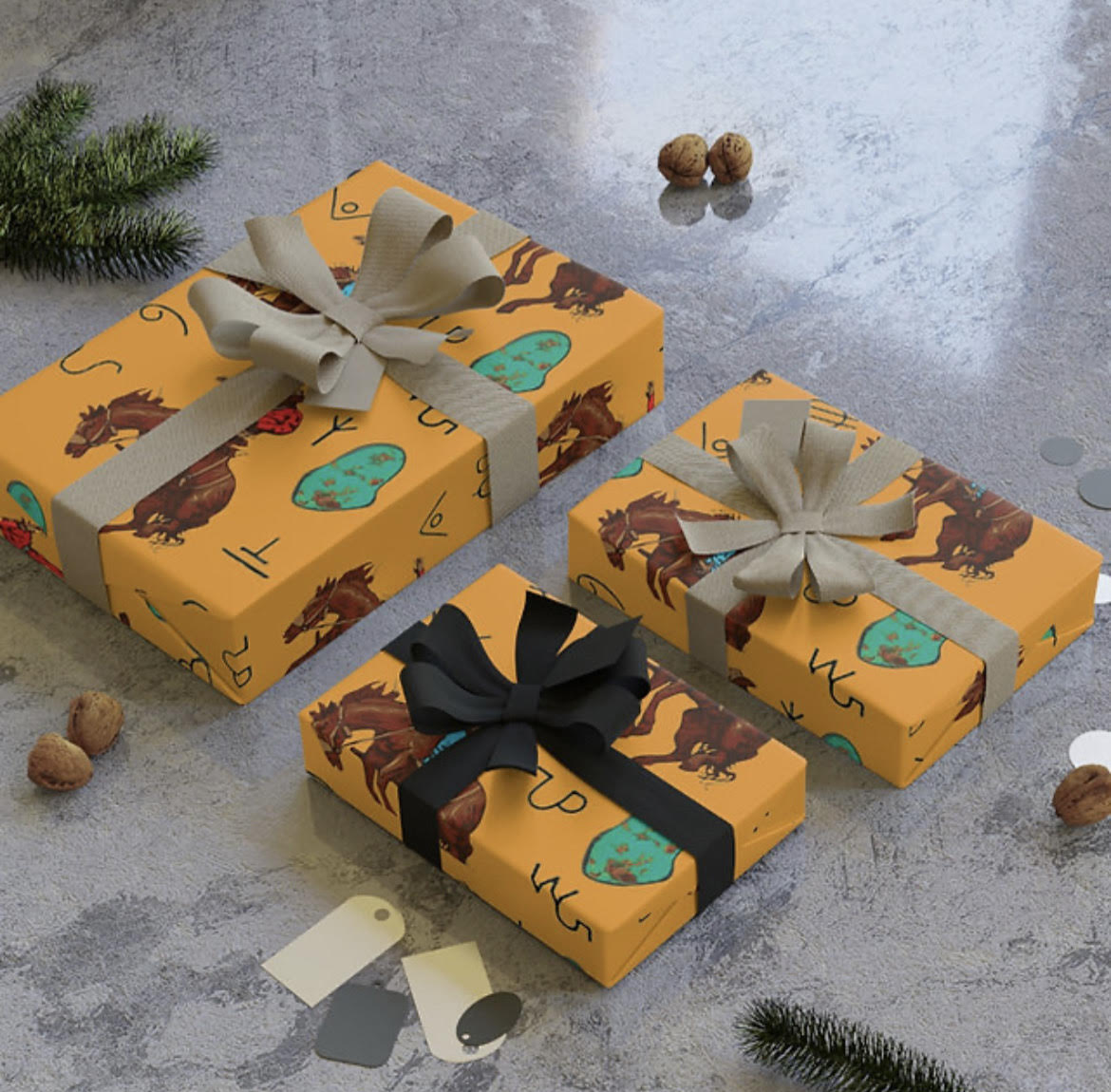 Turquoise and Broncs Mustard Wrapping Paper