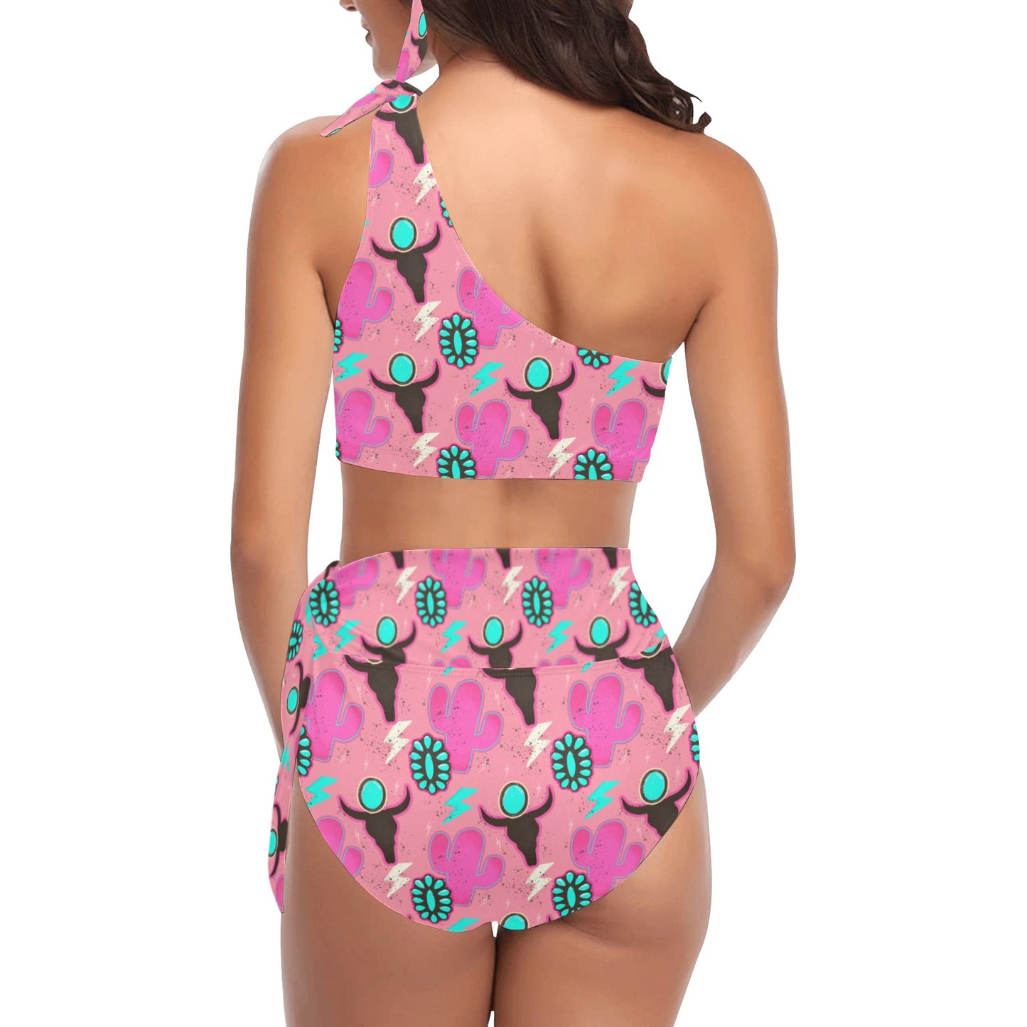 Western Barbie Shoulder Bikini Women's One Shoulder Bikini Set(ModelS16)