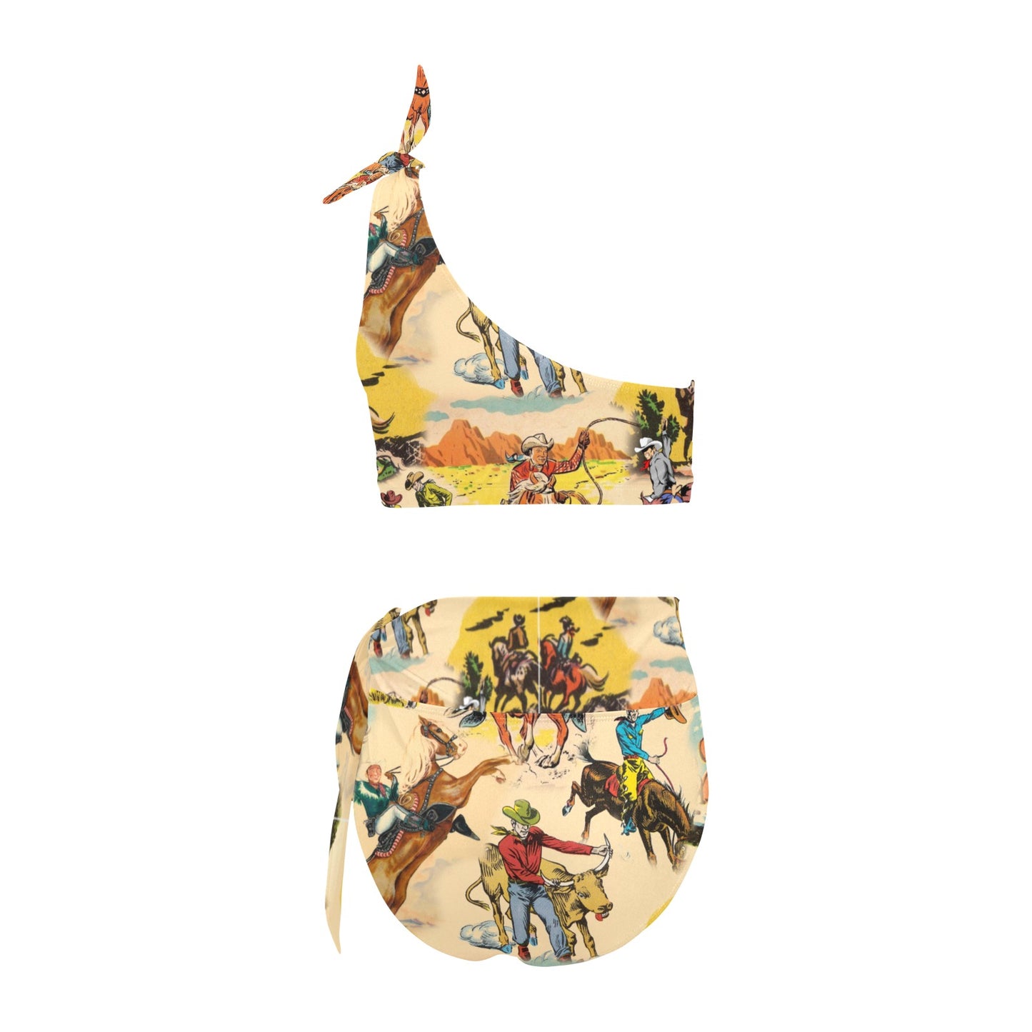 Retro Cowboy Shoulder Bikini Women's One Shoulder Bikini Set(ModelS16)