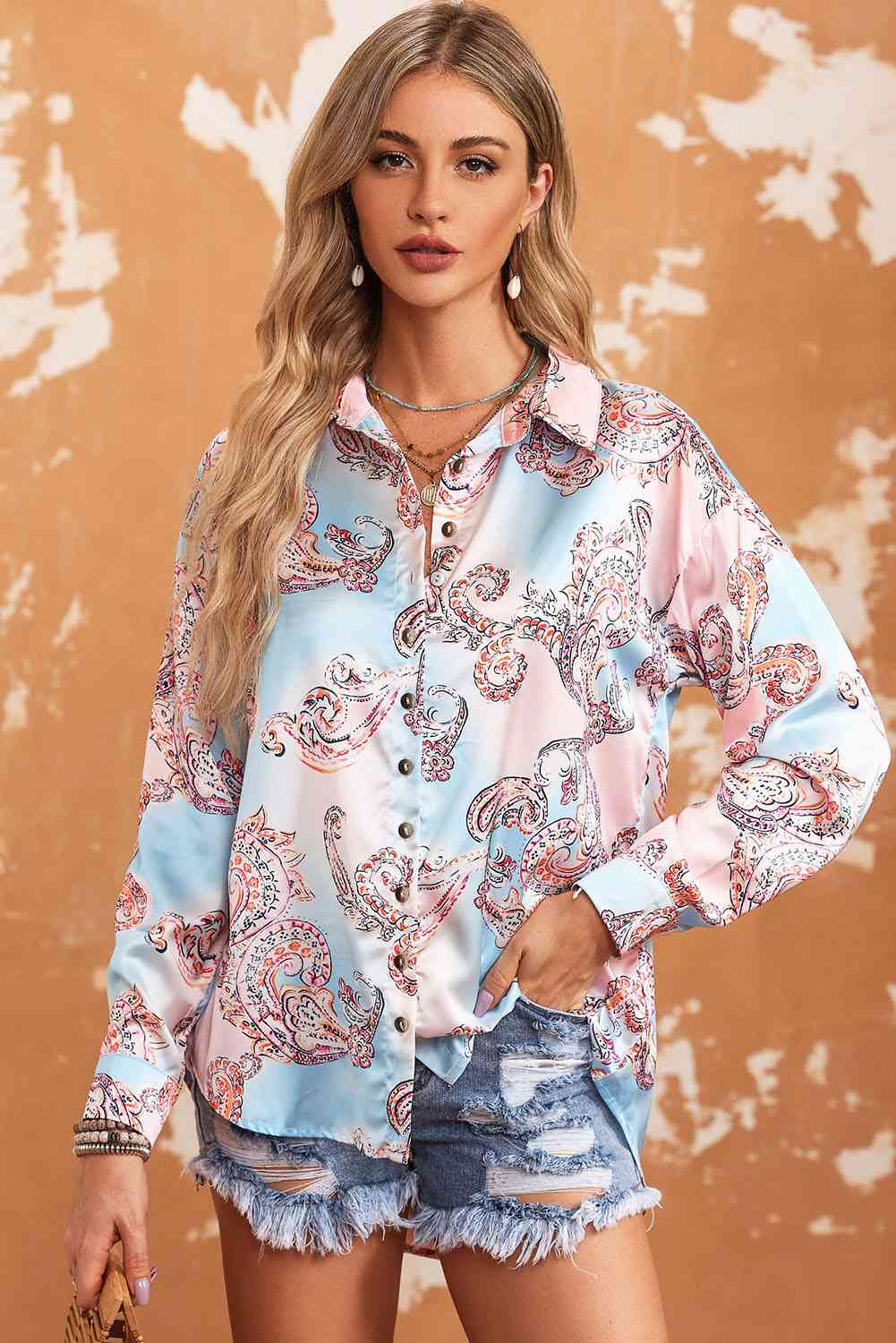 SYNZ Printed Long Sleeve Collared Shirt