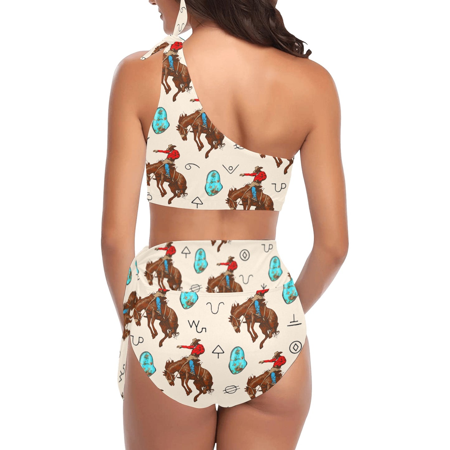 Turquoise n Broncs Shoulder Bikini Women's One Shoulder Bikini Set(ModelS16)