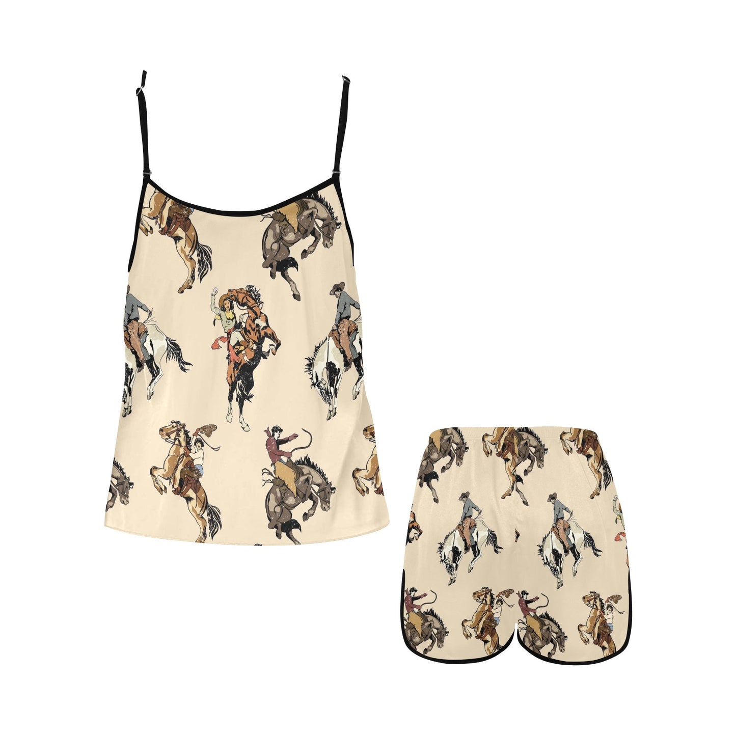 Vintage Broncs Pajama Set Women's Spaghetti Strap Cami Short Pajama Set (ModelSets 08)