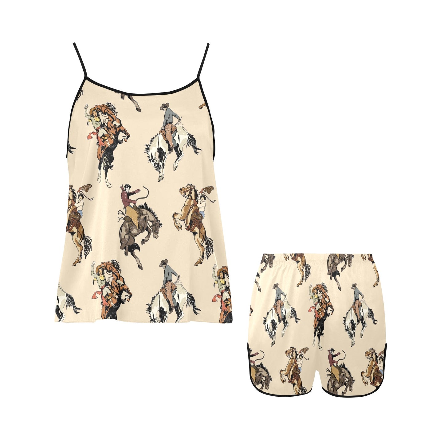 Vintage Broncs Pajama Set Women's Spaghetti Strap Cami Short Pajama Set (ModelSets 08)