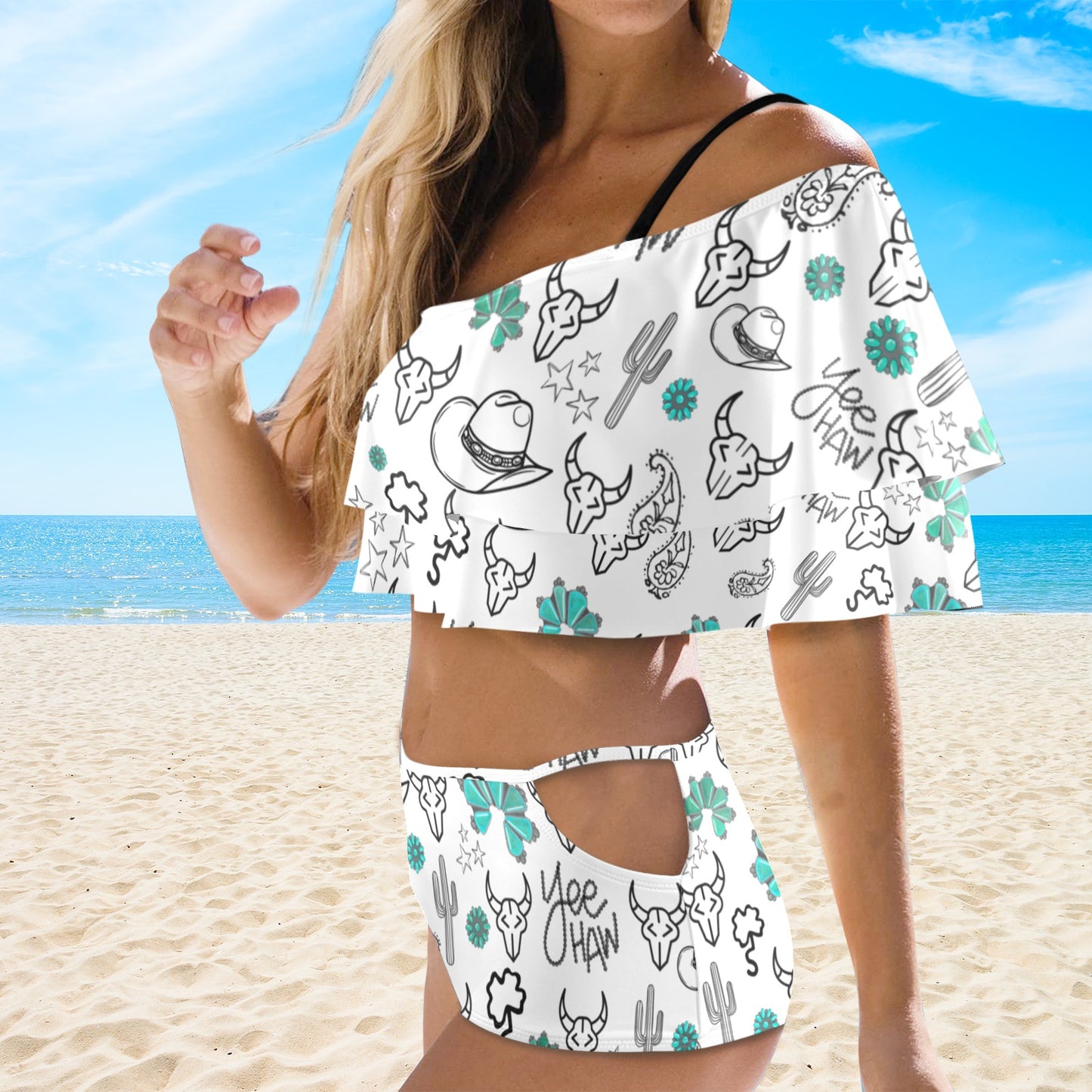 Yeehaw White Flounce Bikini