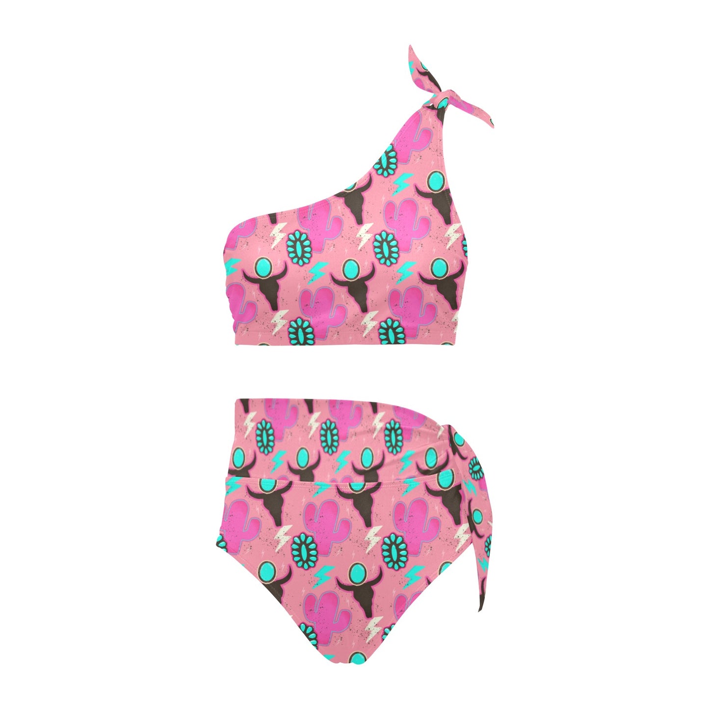 Western Barbie Shoulder Bikini Women's One Shoulder Bikini Set(ModelS16)