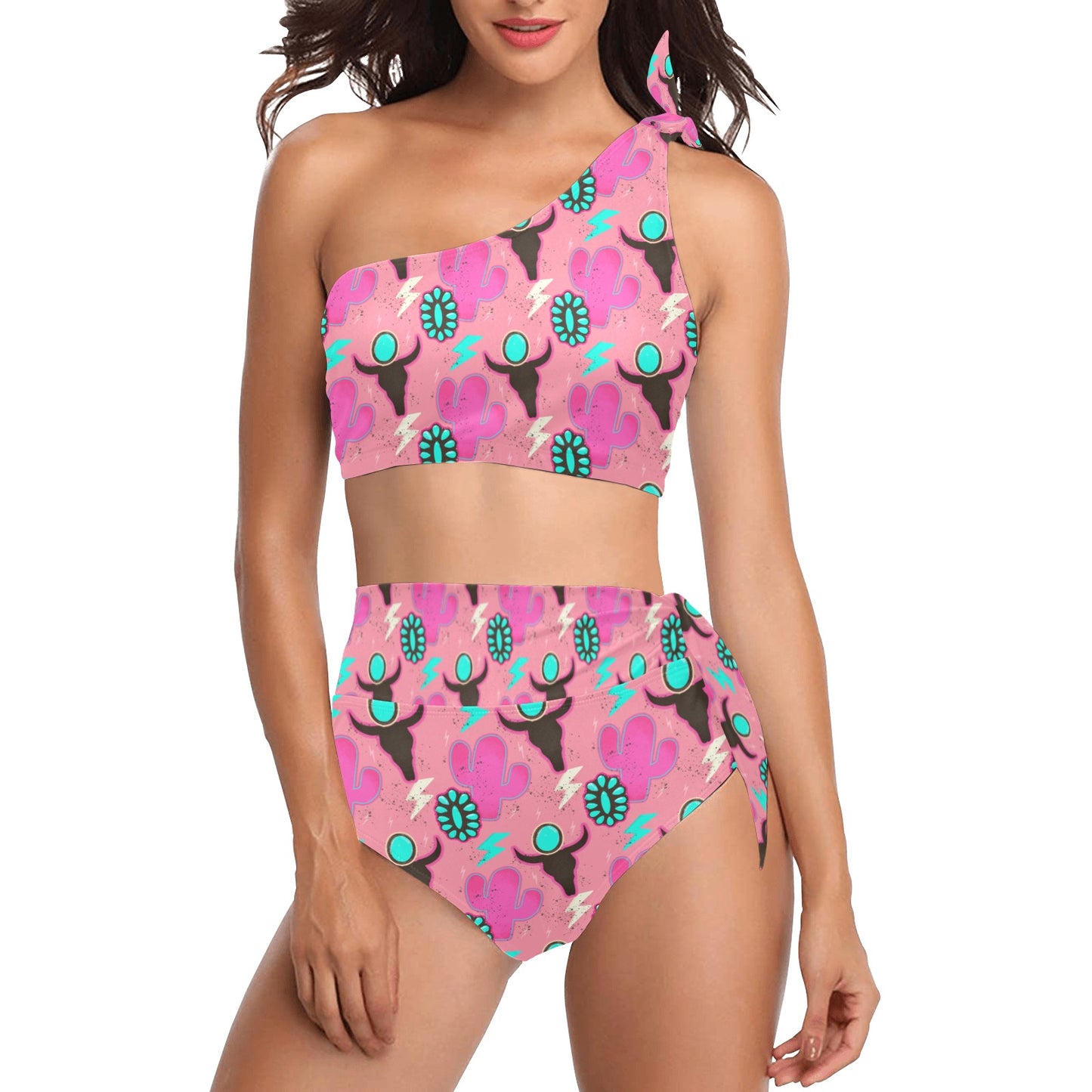 Western Barbie Shoulder Bikini Women's One Shoulder Bikini Set(ModelS16)