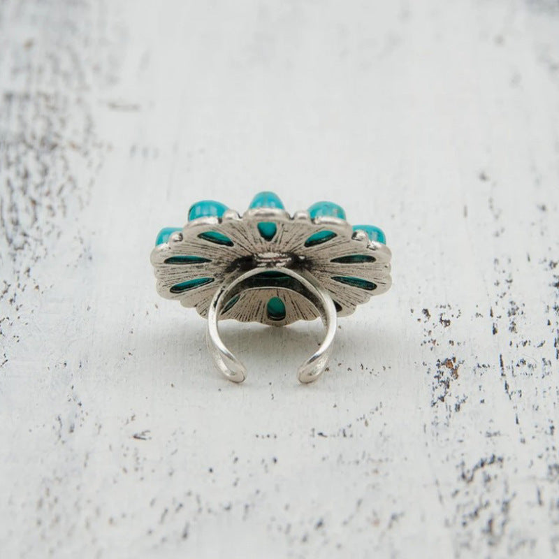 Artificial Turquoise Alloy Flower Ring