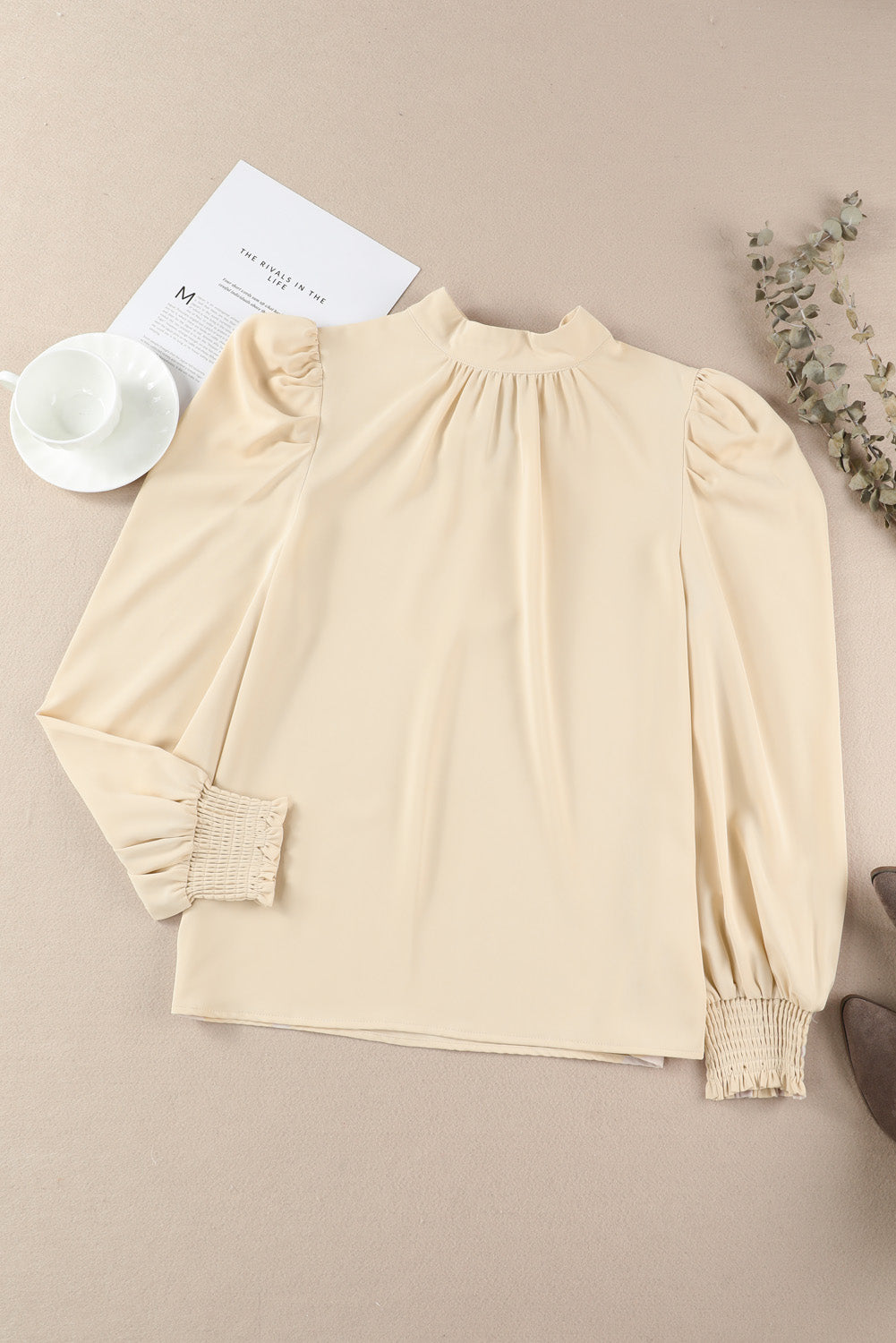 Mock Neck Puff Sleeve Blouse