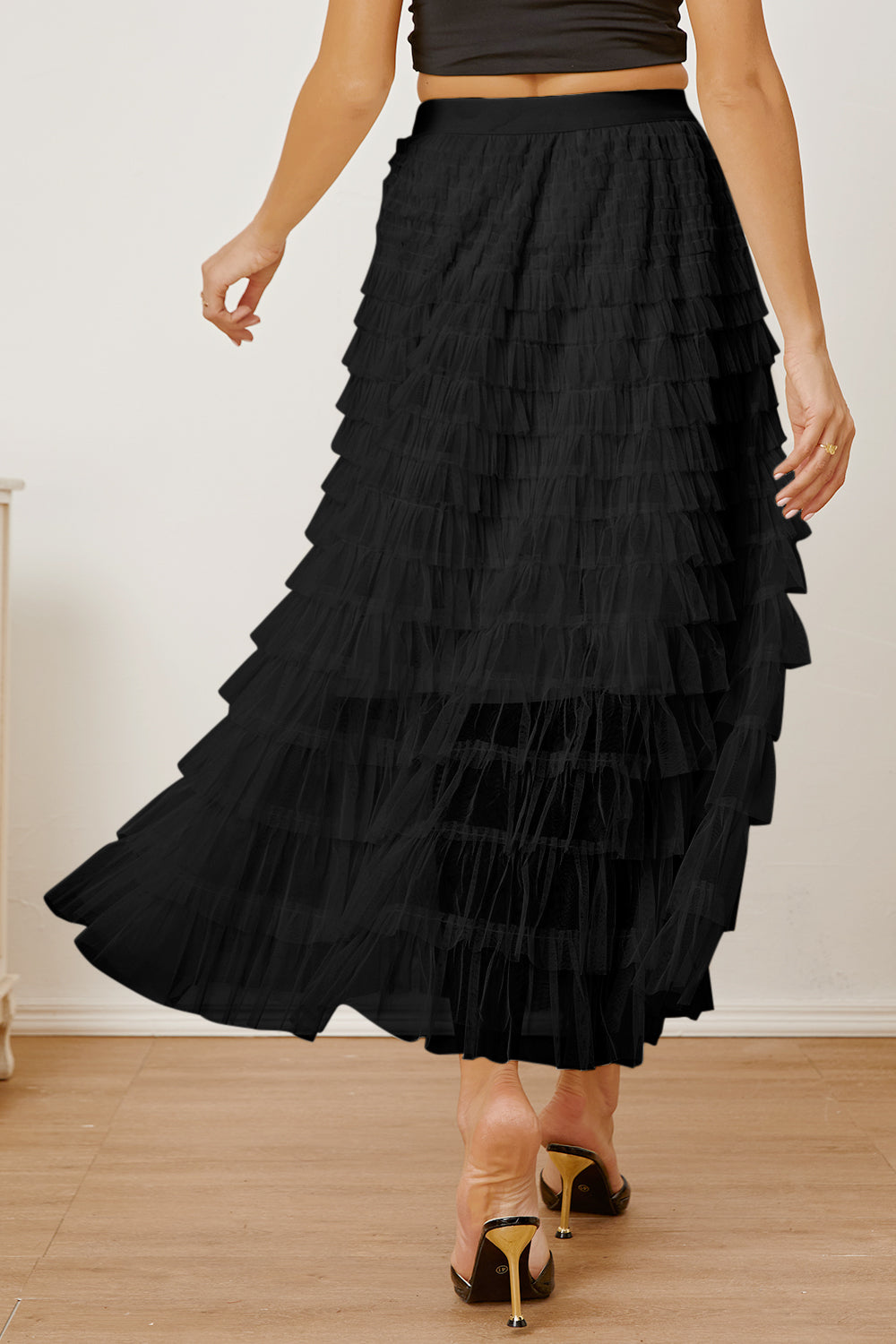 Ruched High Waist Tiered Skirt