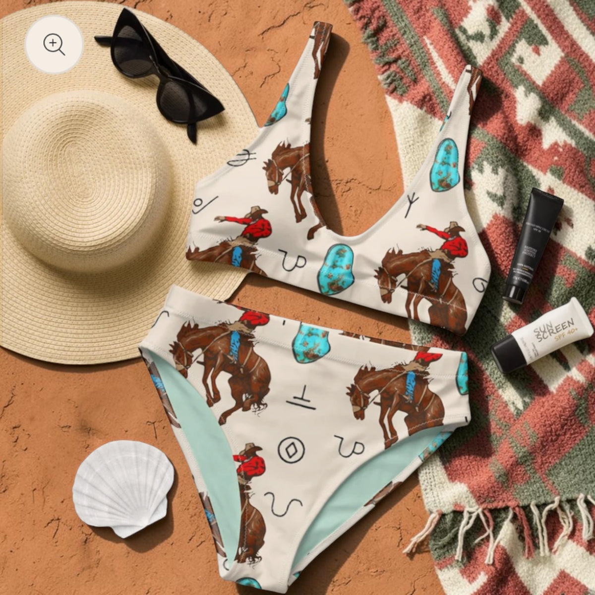 Turquoise n Bronc high-waisted bikini