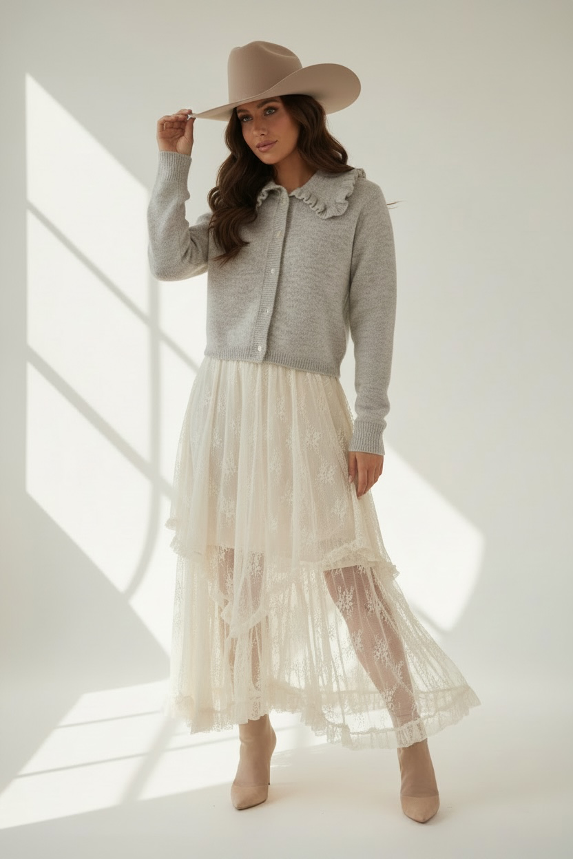 Lace Tiered Midi Skirt