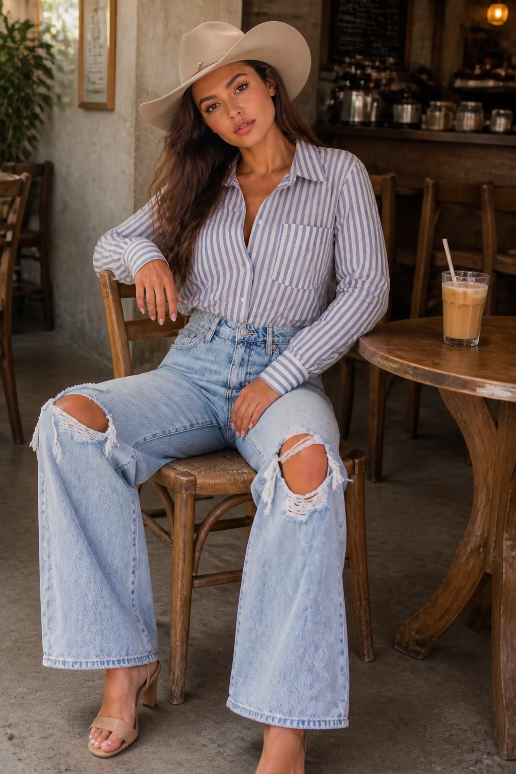 BiBi Lurex Linen Stripe Shirt Button Down Top