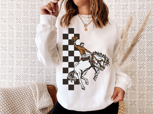 Checkered Bronc Crew neck sweatshirt