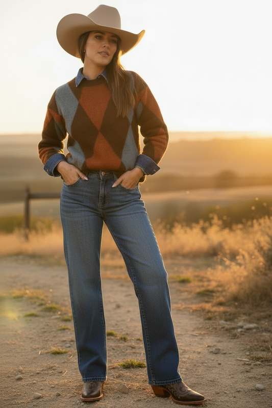 Vintage Argyle Round Neck Sweater