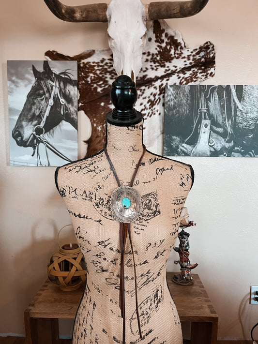 Turquoise Concho Leather Bolo