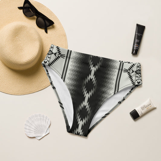 Black & White Aztec high-waisted bikini bottom