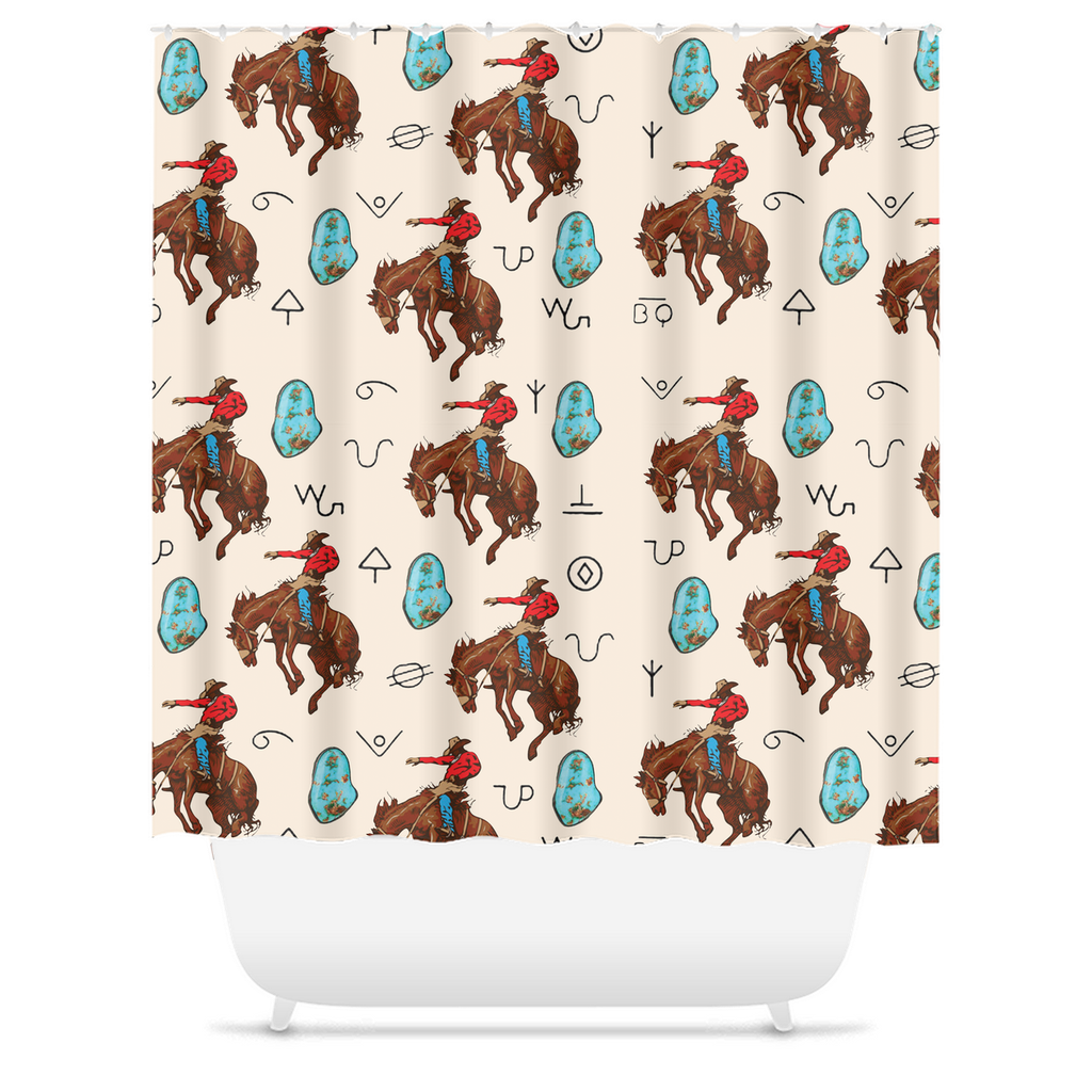 Turquoise n Broncs Shower Curtains