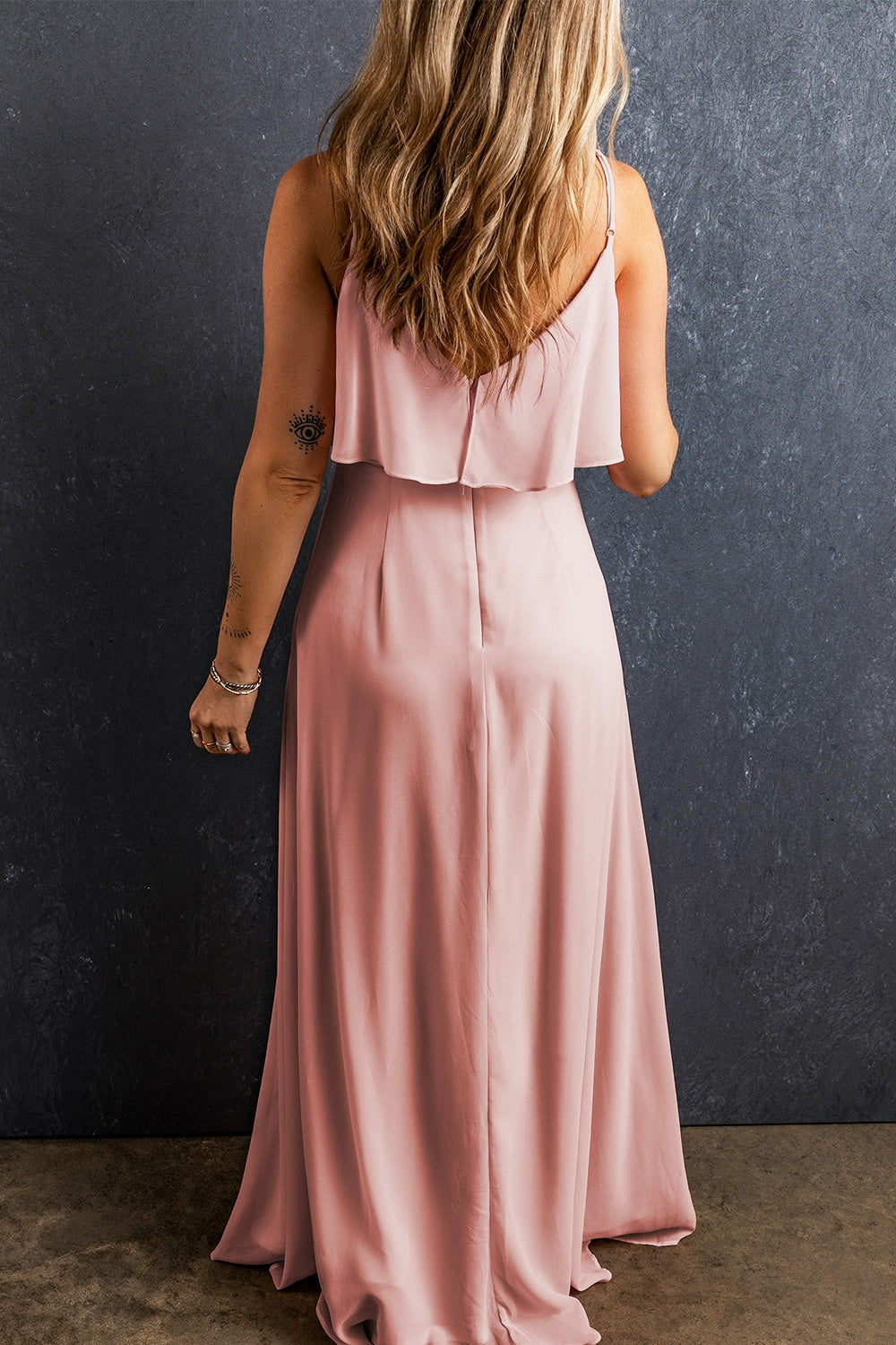 Slit Ruffled V-Neck Maxi Dress