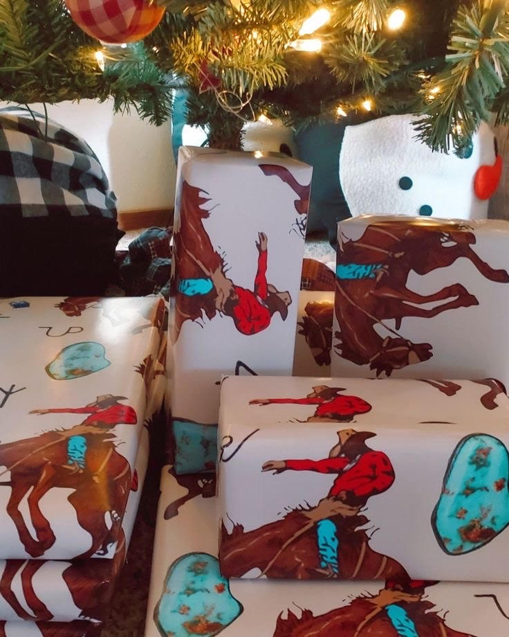 Turquoise and Broncs Cream Wrapping Paper