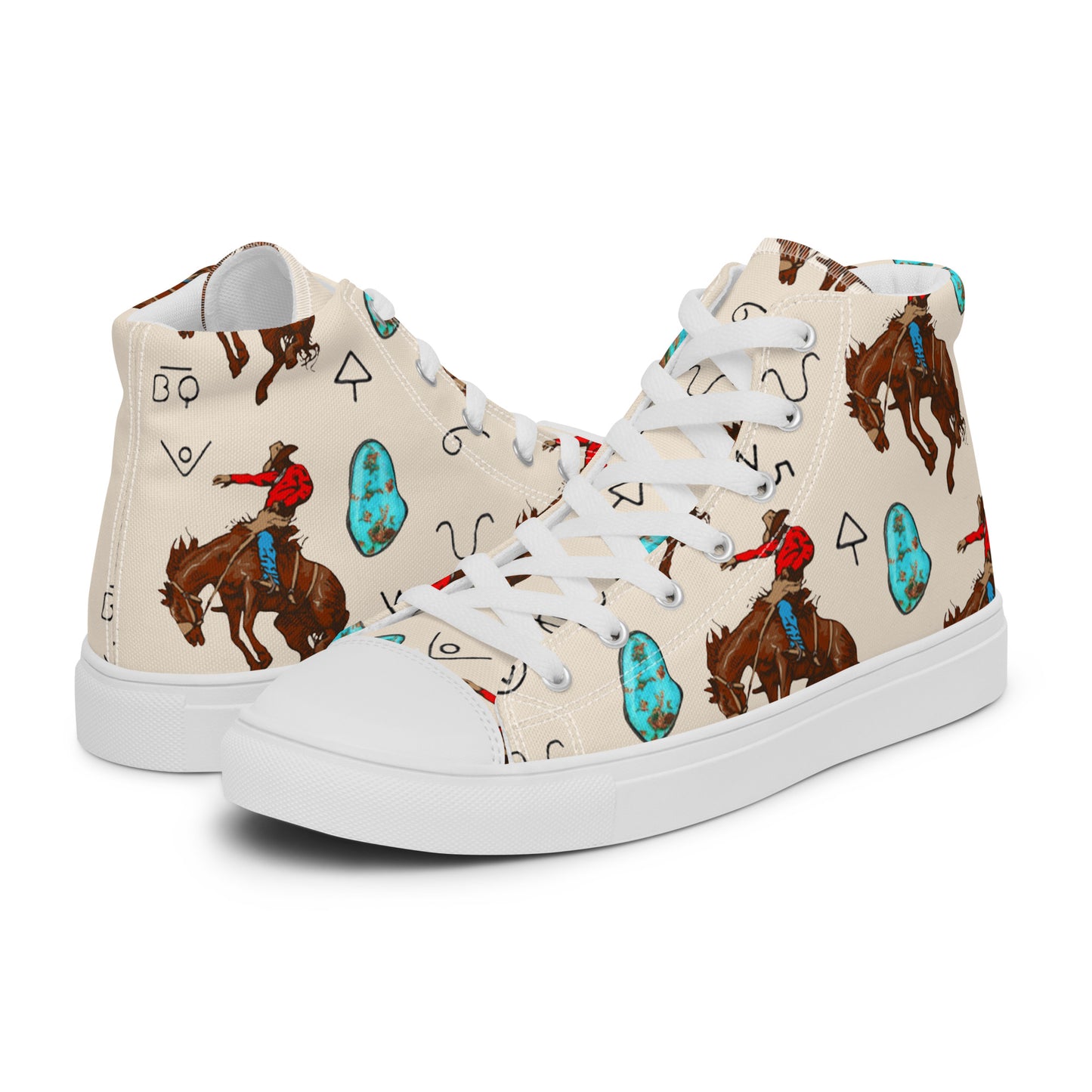 Turquoise n Broncs Women’s high top canvas shoes