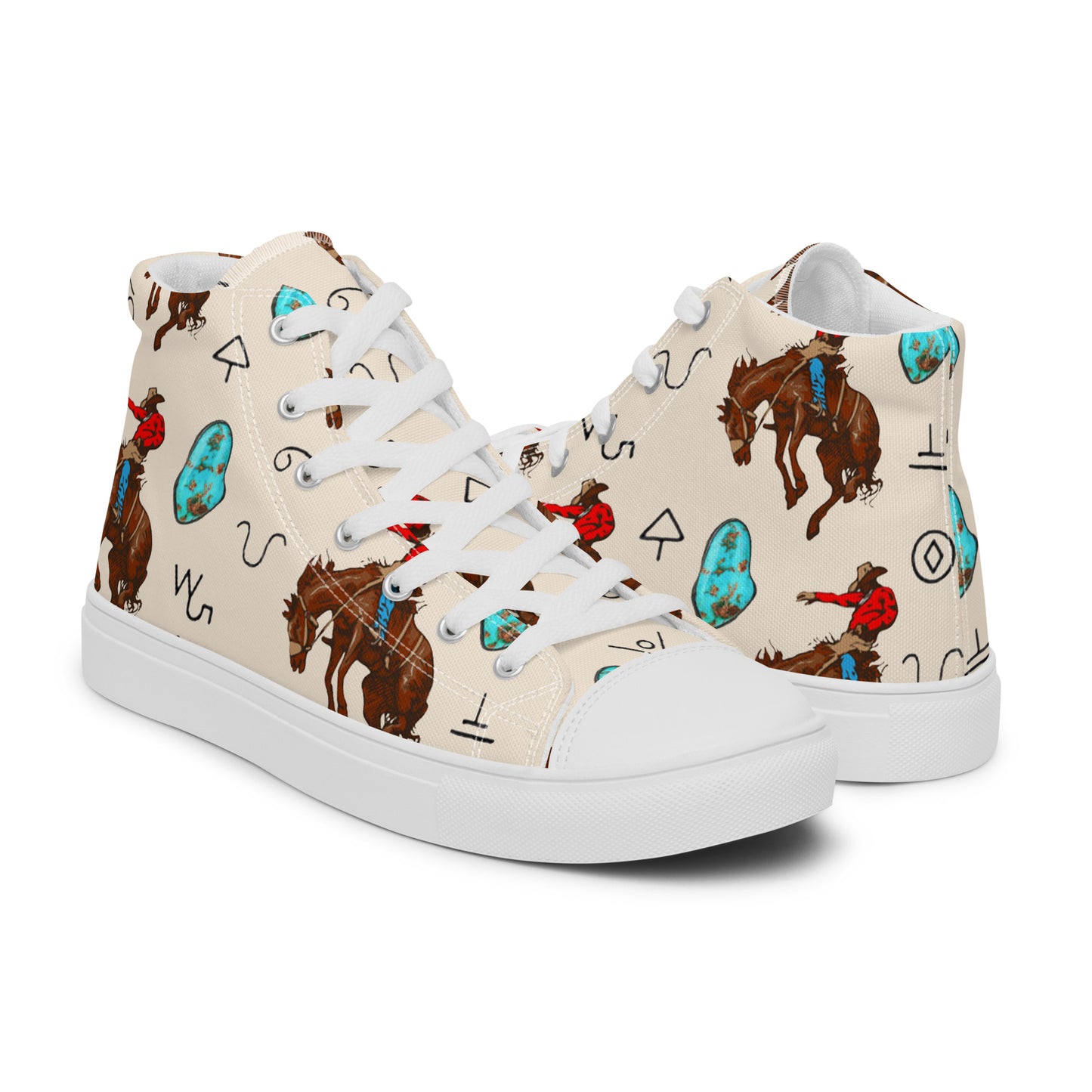 Turquoise n Broncs Women’s high top canvas shoes