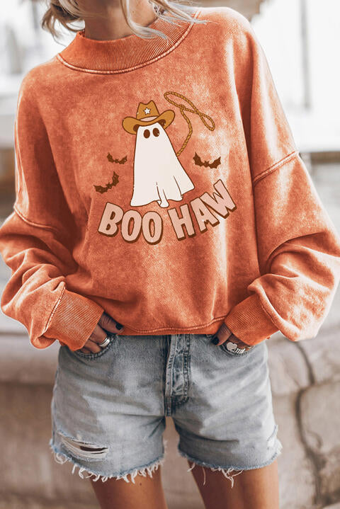 BOO HAW Ghost Graphic Dropped Shoulder Round Neck Sweatshirt