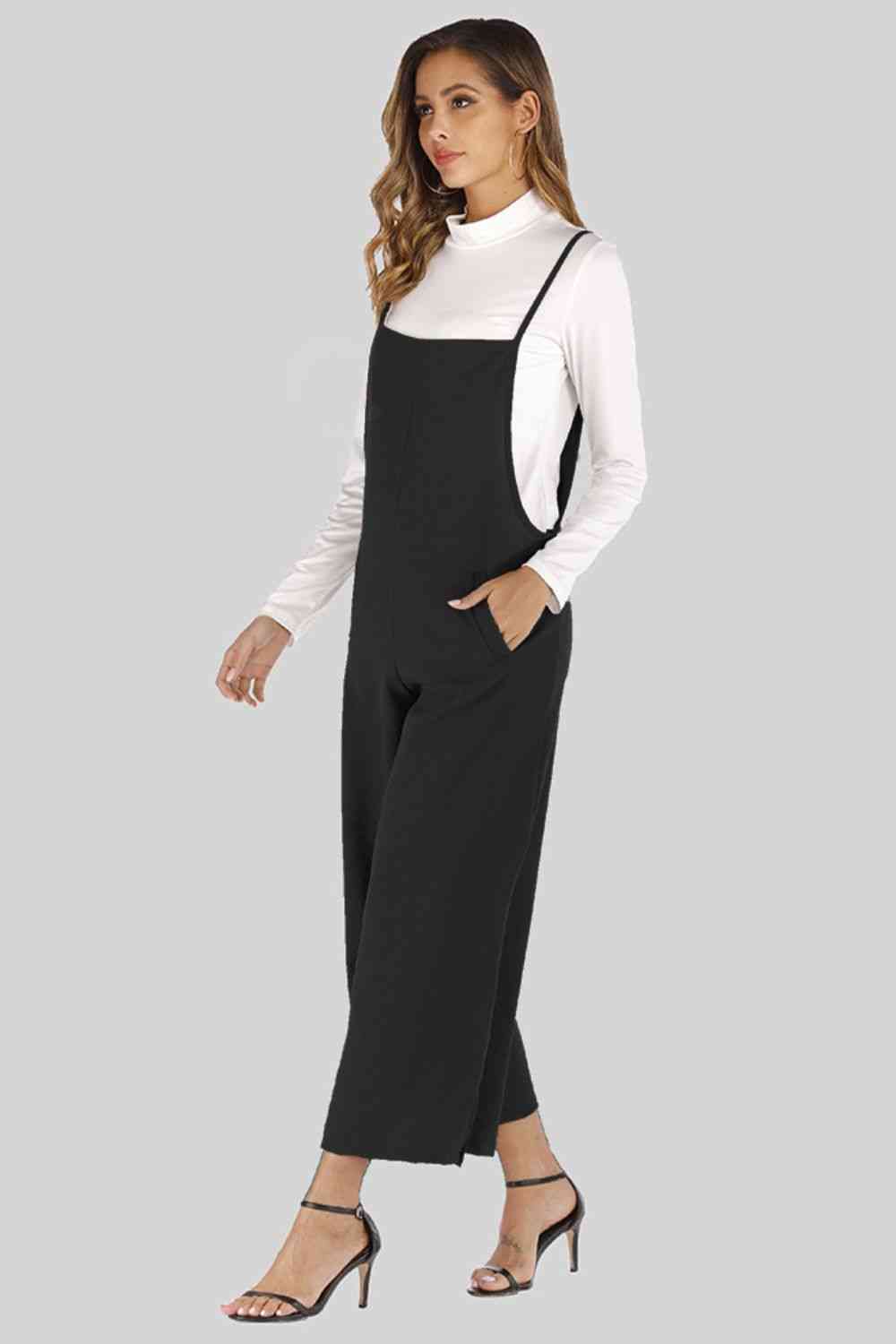 Full Size Cropped Wide Leg Overalls with Pockets