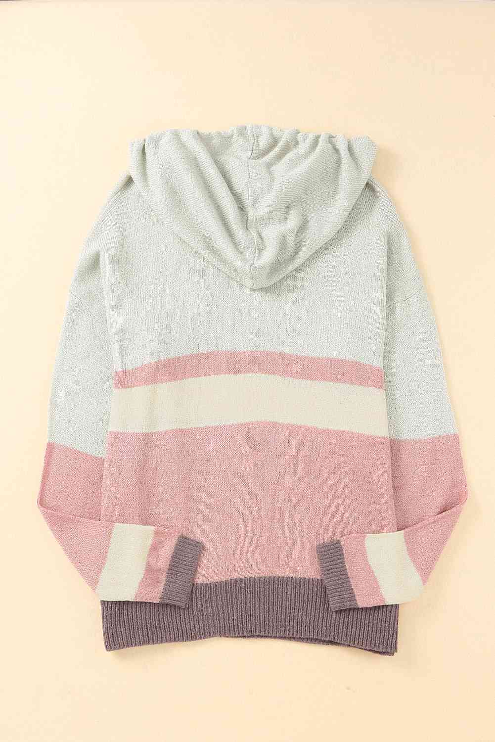 Color Block Drawstring Side Slit Hooded Sweater