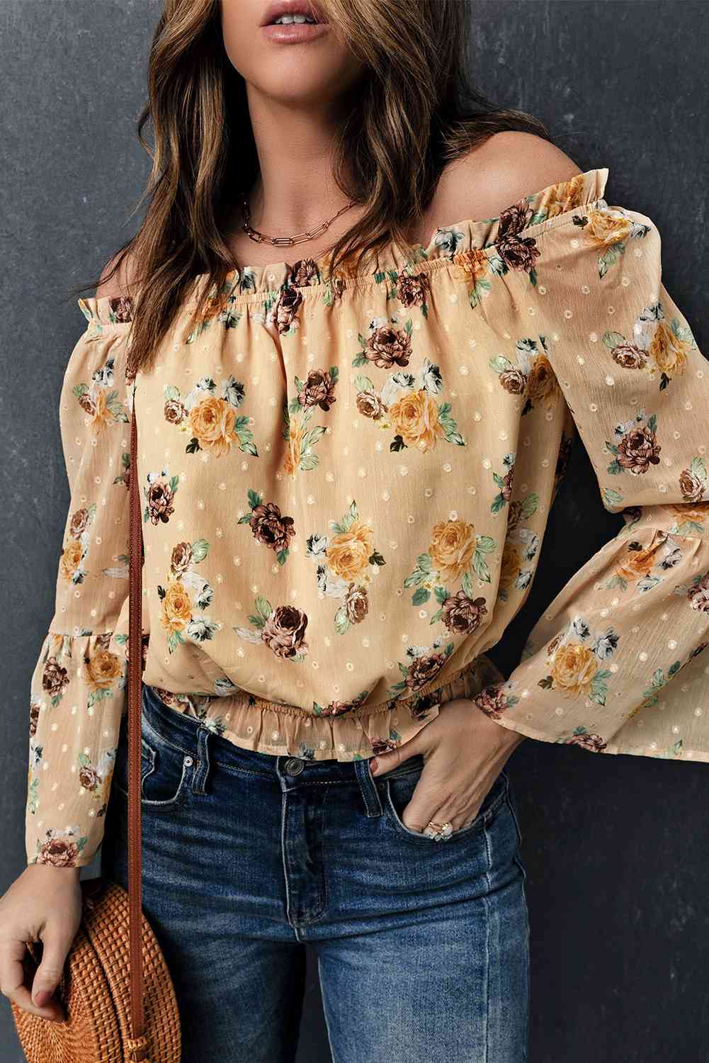 Floral Off-Shoulder Ruffle Hem Top