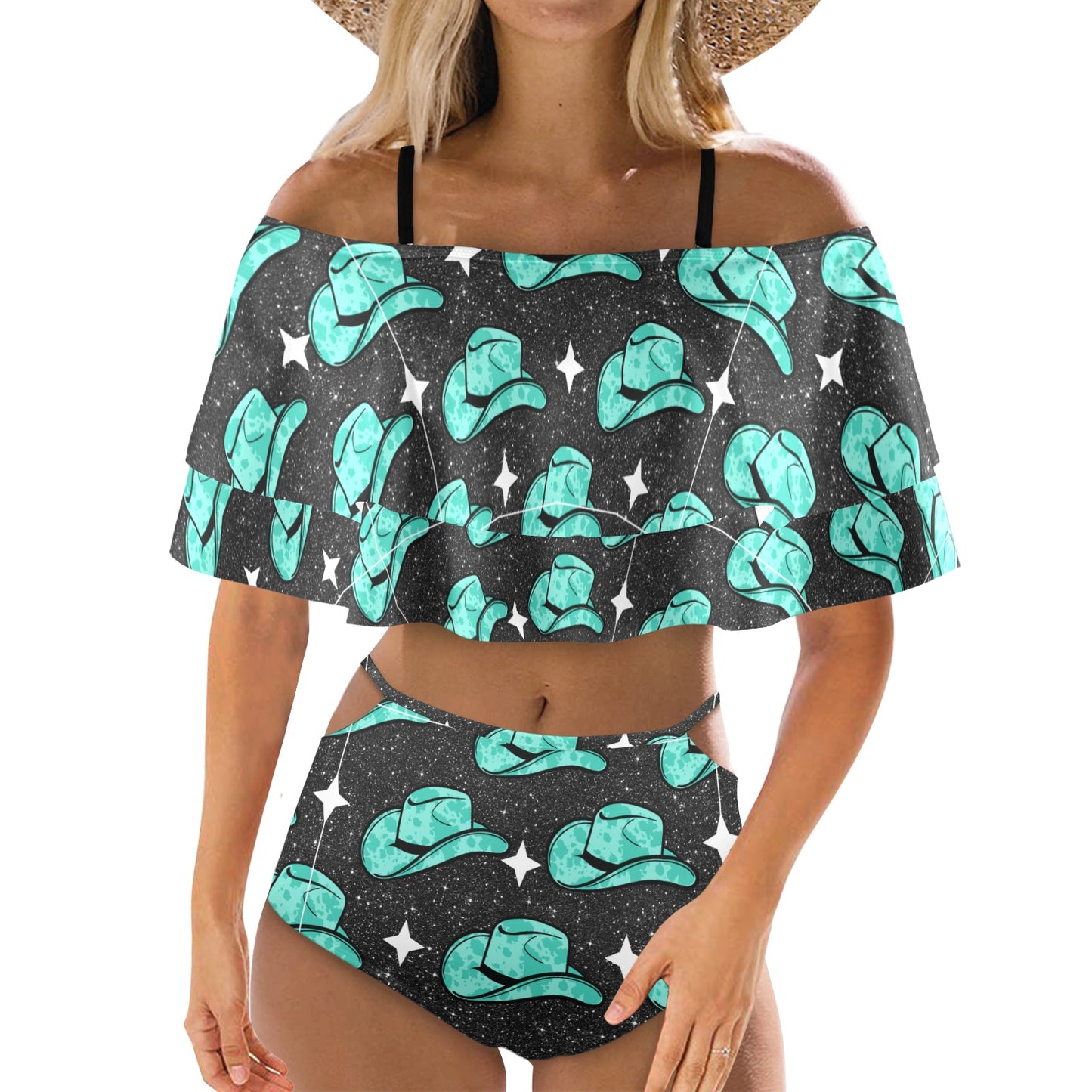 Teal Hat Flounce Bikini