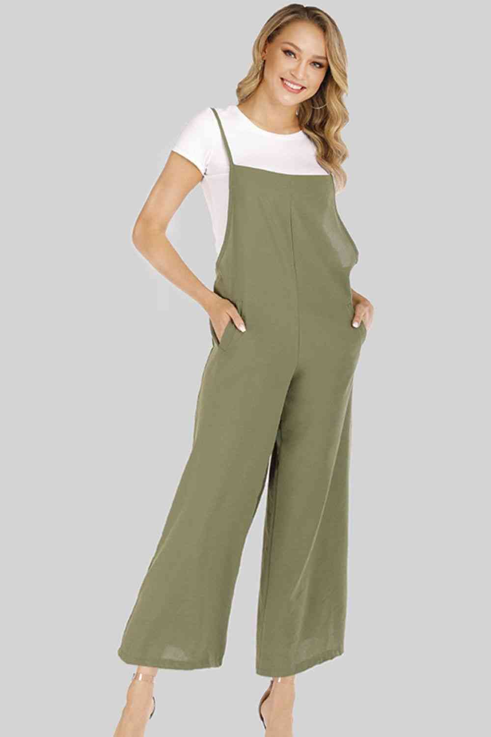 Full Size Cropped Wide Leg Overalls with Pockets