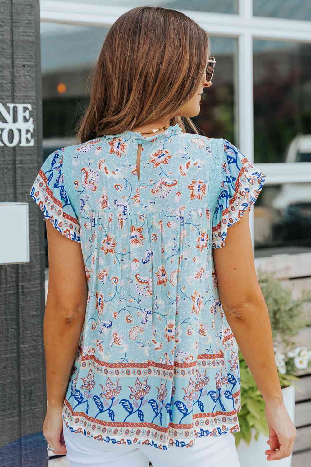 Floral Flutter Sleeve Sleeveless Blouse