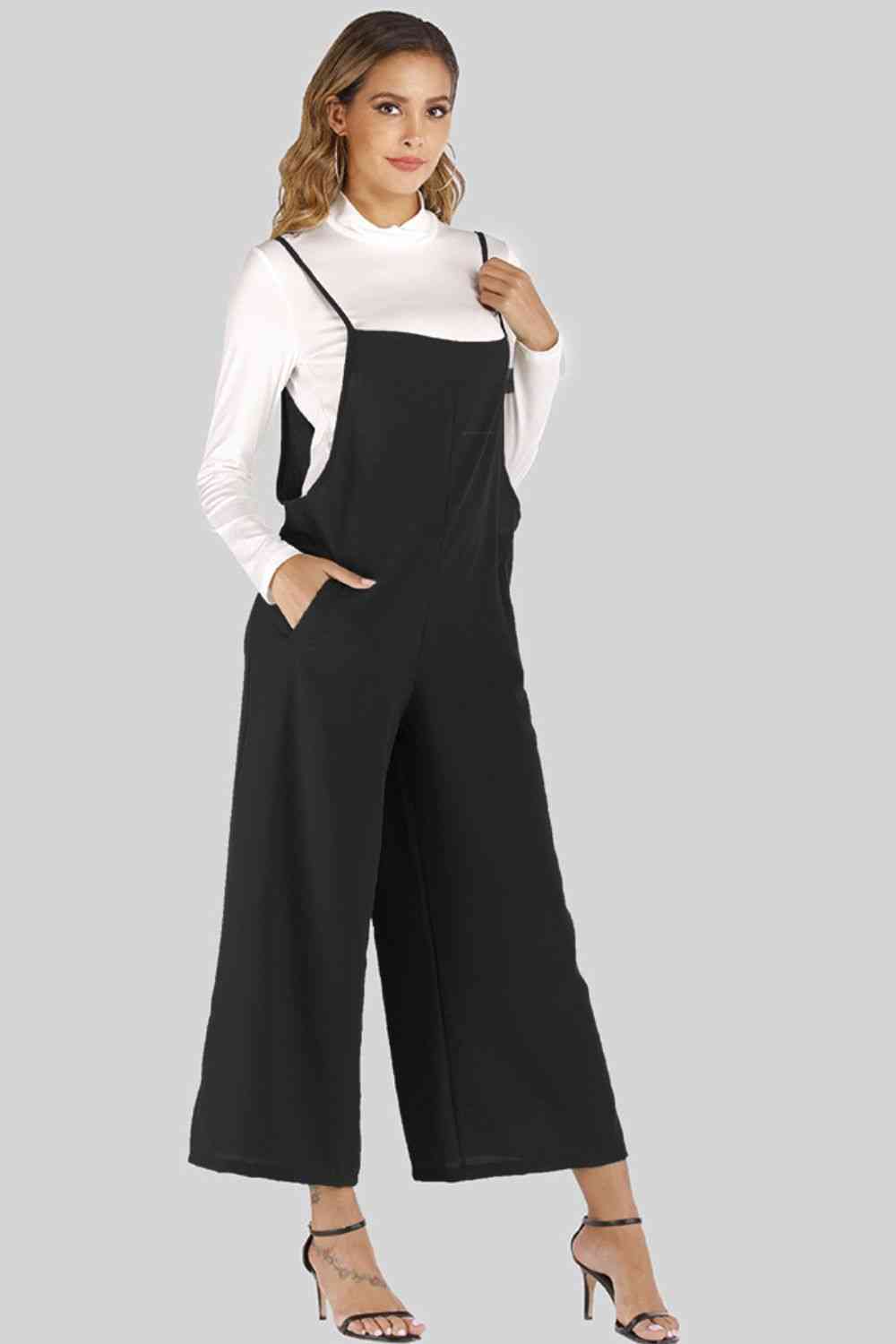 Full Size Cropped Wide Leg Overalls with Pockets