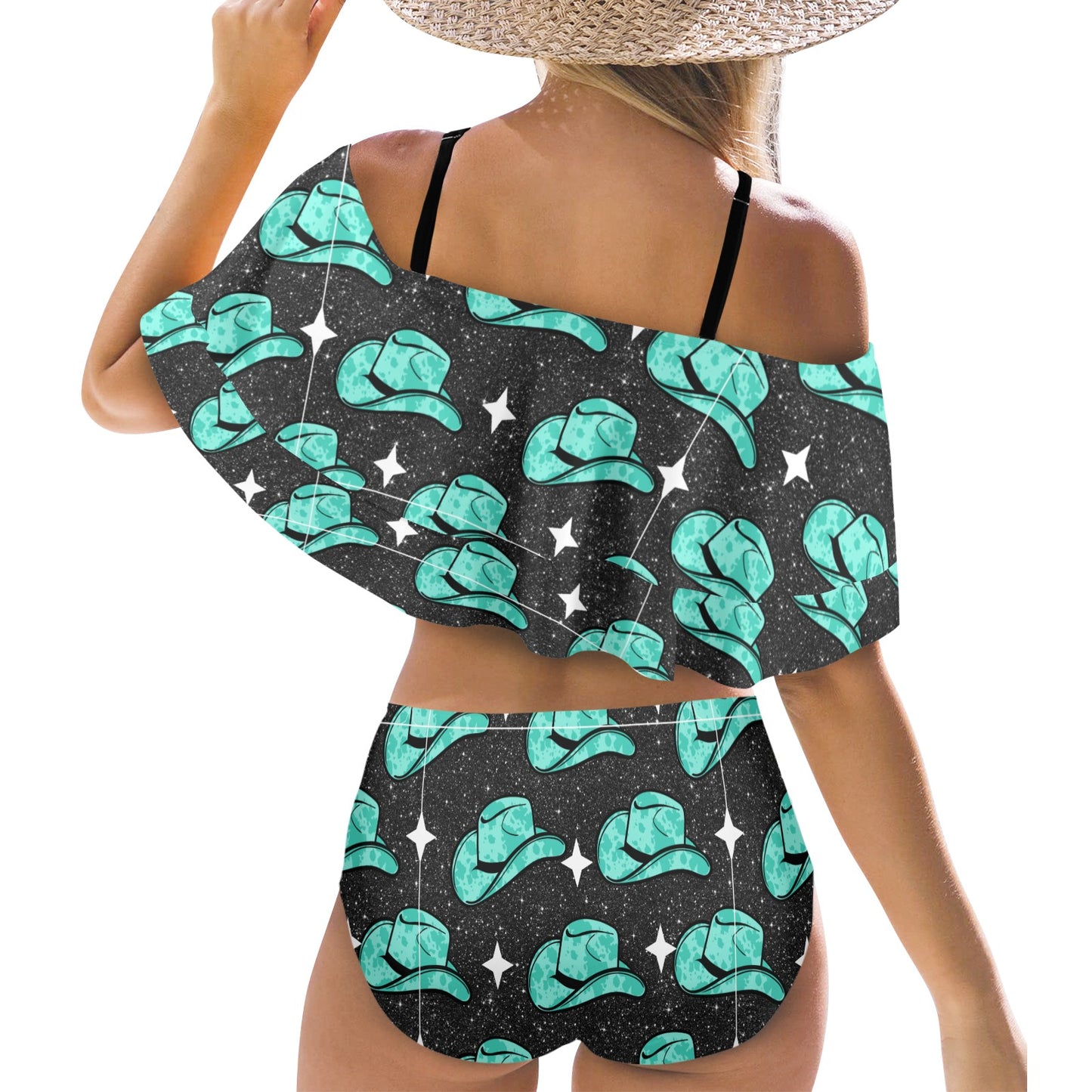 Teal Hat Flounce Bikini