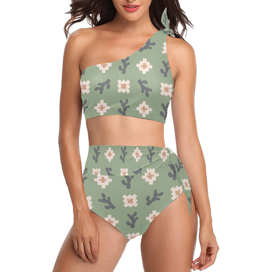 Southwestern cactus Shoulder Bikini Women's One Shoulder Bikini Set(ModelS16)