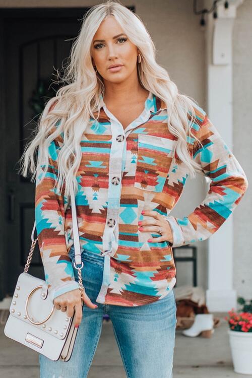 Printed Button Up Long Sleeve Shirt