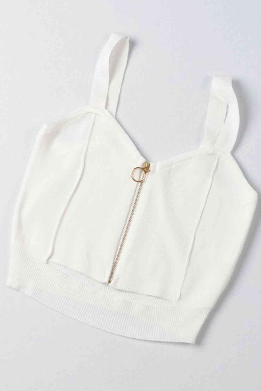 Zip-Up Cutout Sleeveless Knit Top