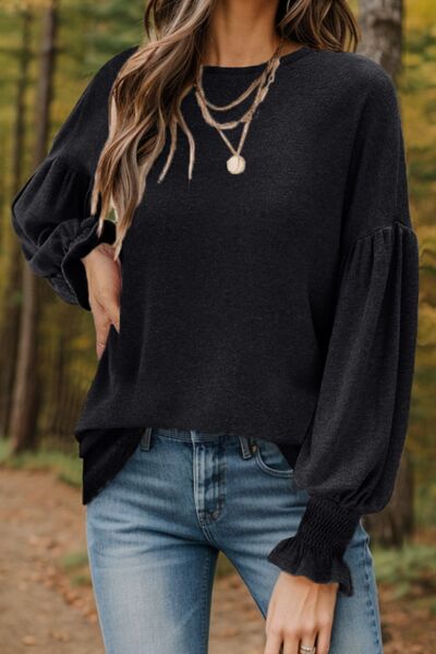 Round Neck Lantern Sleeve T-Shirt